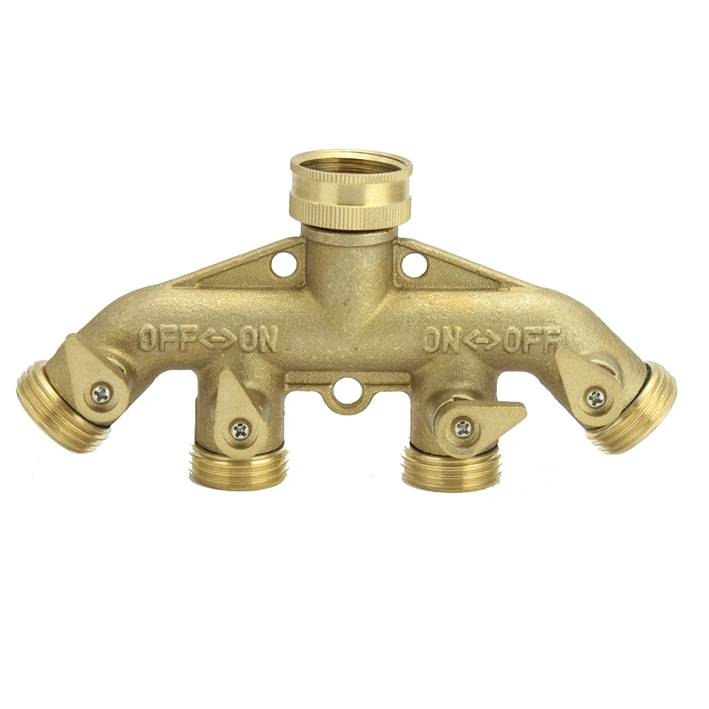 Brass Garden Hose Splitter (4 Way), Solid Brass Hose Connector 3/4