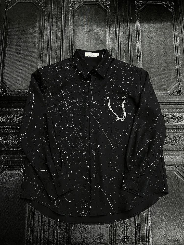 Fashion Starry Sky Hot Diamond Long-sleeve Shirts Men's 2025 Spring Summer New Niche Chain Design Shirts Loose Comfort Chic Tops