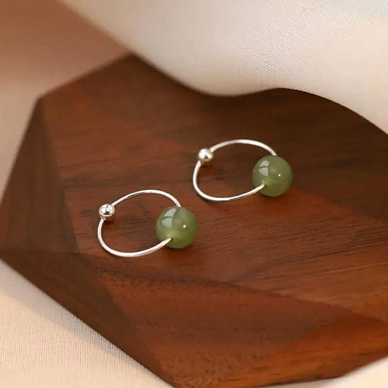 Silver Small Hoop Earrings Natural Round Pendant Hypoallergenic For Daily Dating Wear Gifts