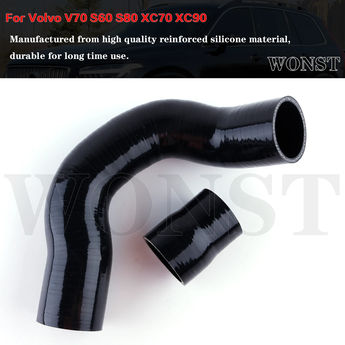 

4Ply 2Pcs For Volvo V70 S60 S80 XC70 XC90 "R" Silicone Air Turbo Hot Side Boost Coupler Lower Intercooler Hose Pipe Tube Set Kit