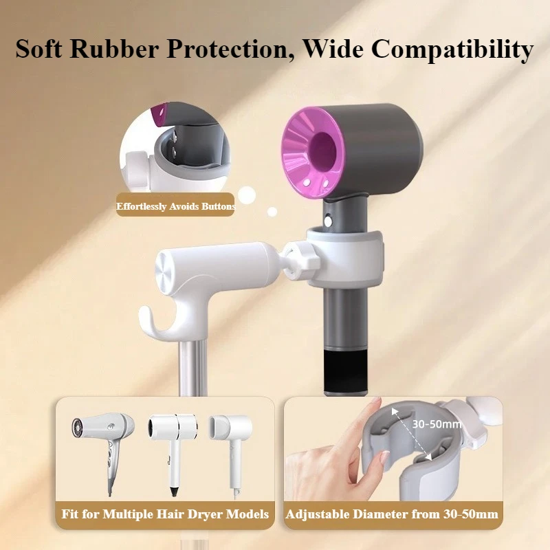 حامل مجفف الشعر من Oatsbasf، حامل منظم لمجفف الشعر بدون استخدام اليدين قابل للتعديل، 360 درجة ° حامل مجفف شعر قابل للدوران مع خطاف #4