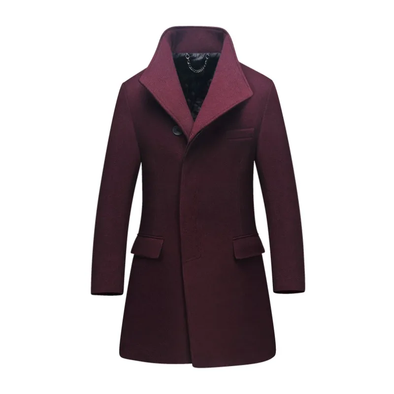 

New Winter Men Stand Collar Business Wool Trench Coats British Style Cashmere Overcoats Quality Woolen Blends Long Jackets 4XL