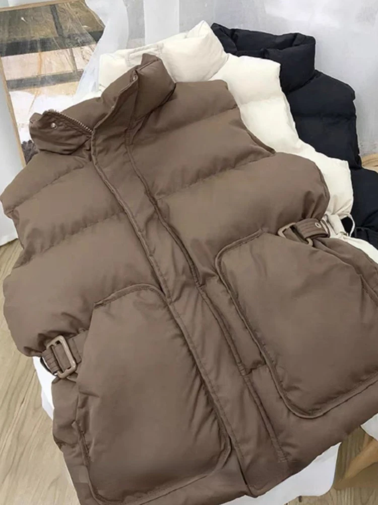 

Винтажные жилеты, женская одежда, свободная модная зимняя универсальная повседневная одежда с карманами в корейском стиле, теплая уличная одежда, шик