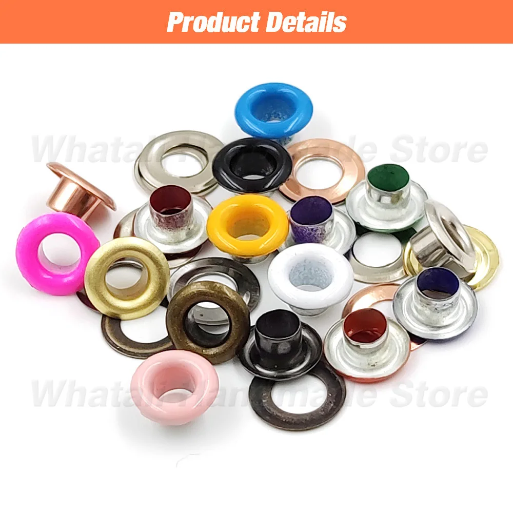 100 Sets 4 mm Metall-Ösen, Ösenring mit Unterlegscheibe, mehrfarbig, für Scrapbooking, Schuhe, Gürtelkappe, Taschenanhänger, Kleidung, DIY, Lederhandwerk – Detail 4