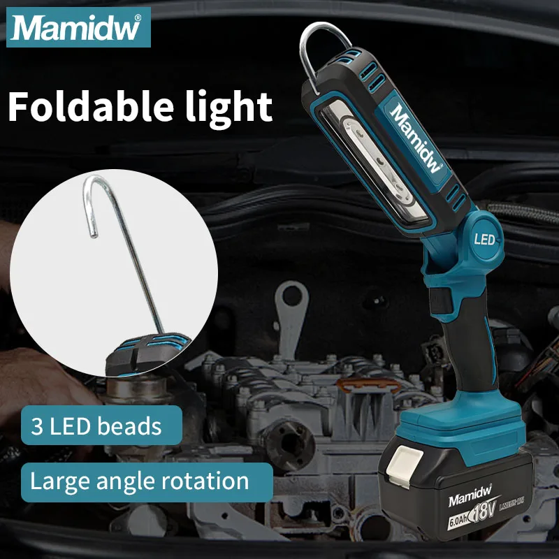 Mamidw LED Work Light Compact Folding Travel Camping Lamp Electric Rotating Light Family Emergency Floodlight For Makita Battery