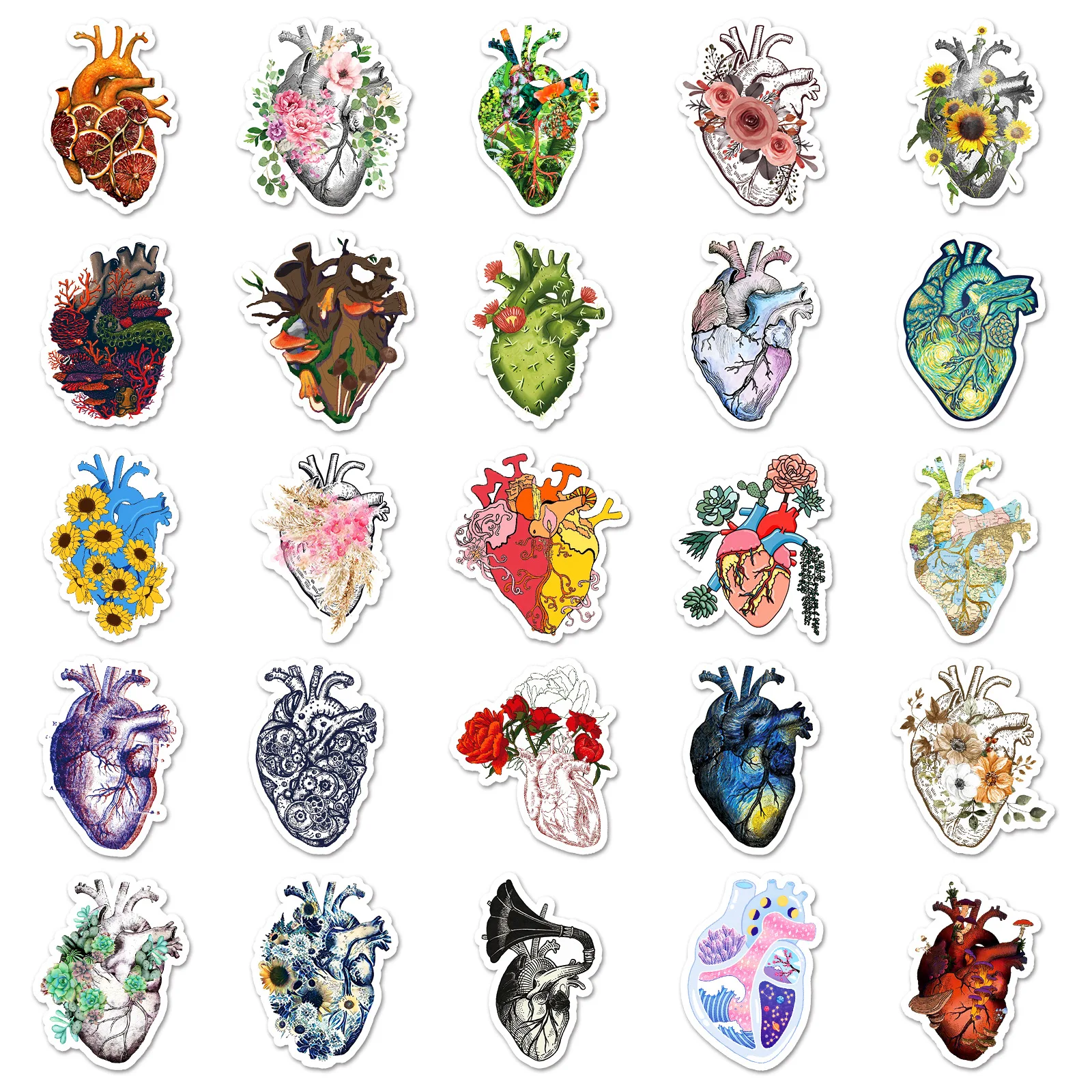 50 STKS Hart Doodle Stickers Cartoon Bloem Decoratie Mobiele Telefoon Case Water Cup Skateboard Laptop Waterdichte Stickers Kinderen Speelgoed