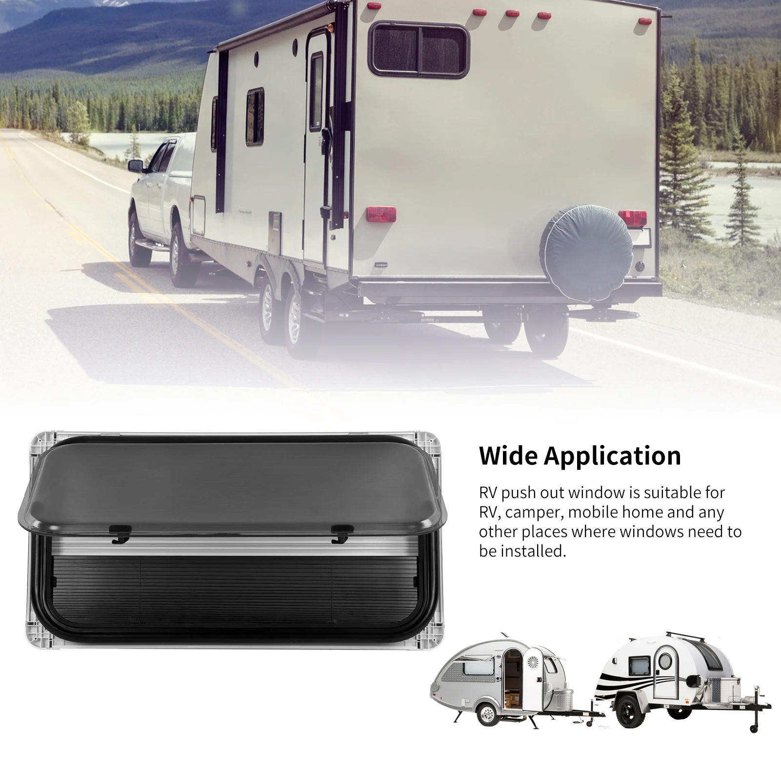 

RV Push Out Window External Exit Window 900x450mm Double Layer Acrylic Glass 75° Opening Angle Support Rod for Campervans