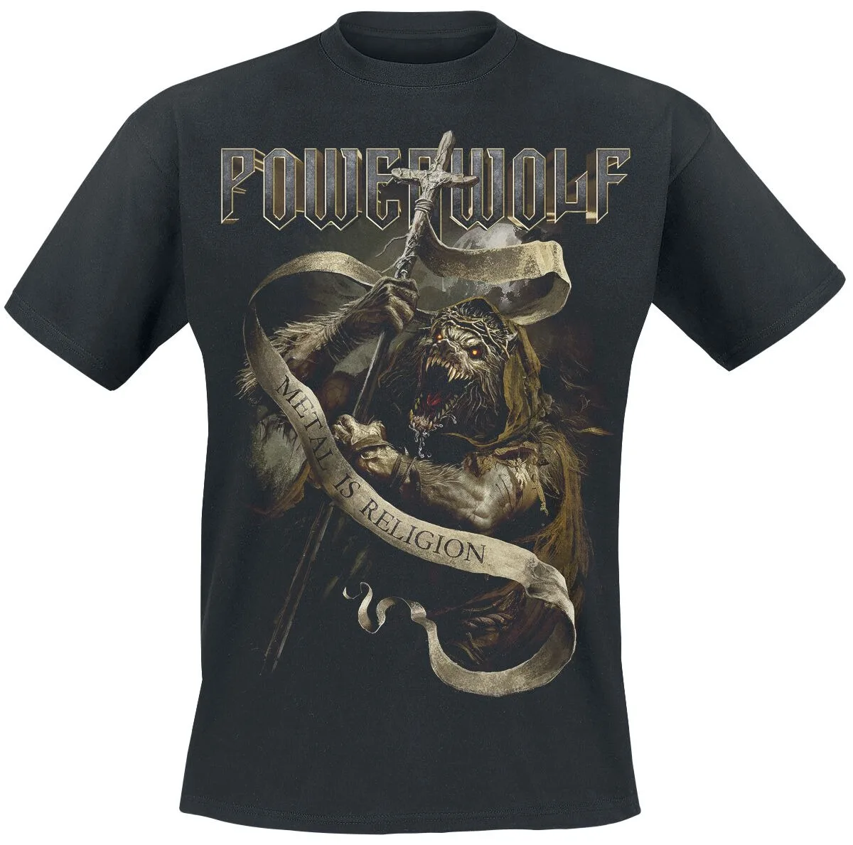 Powerwolf Incense and Iron Unisex-Baumwoll-T-Shirt, Dark Werewolf Blacksmith Print, Heavy Metal Rock Band Merch Casual Tee – Detail 6