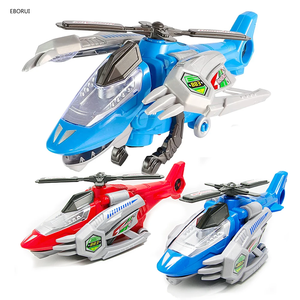 

EBORUI HG-883 Dinosaur Helicopter Automatic Transform Dinosaur Helicopter Toy 360° Spin LED Light Music Kids Birthday Gift Toy