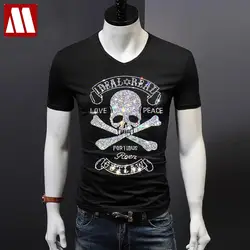 2024 Summer Men's short-sleeved Tee shirts Shinning Skull Hot Drilling T-shirt Man's Casual Rhinestone Skulls Tshirt Over size