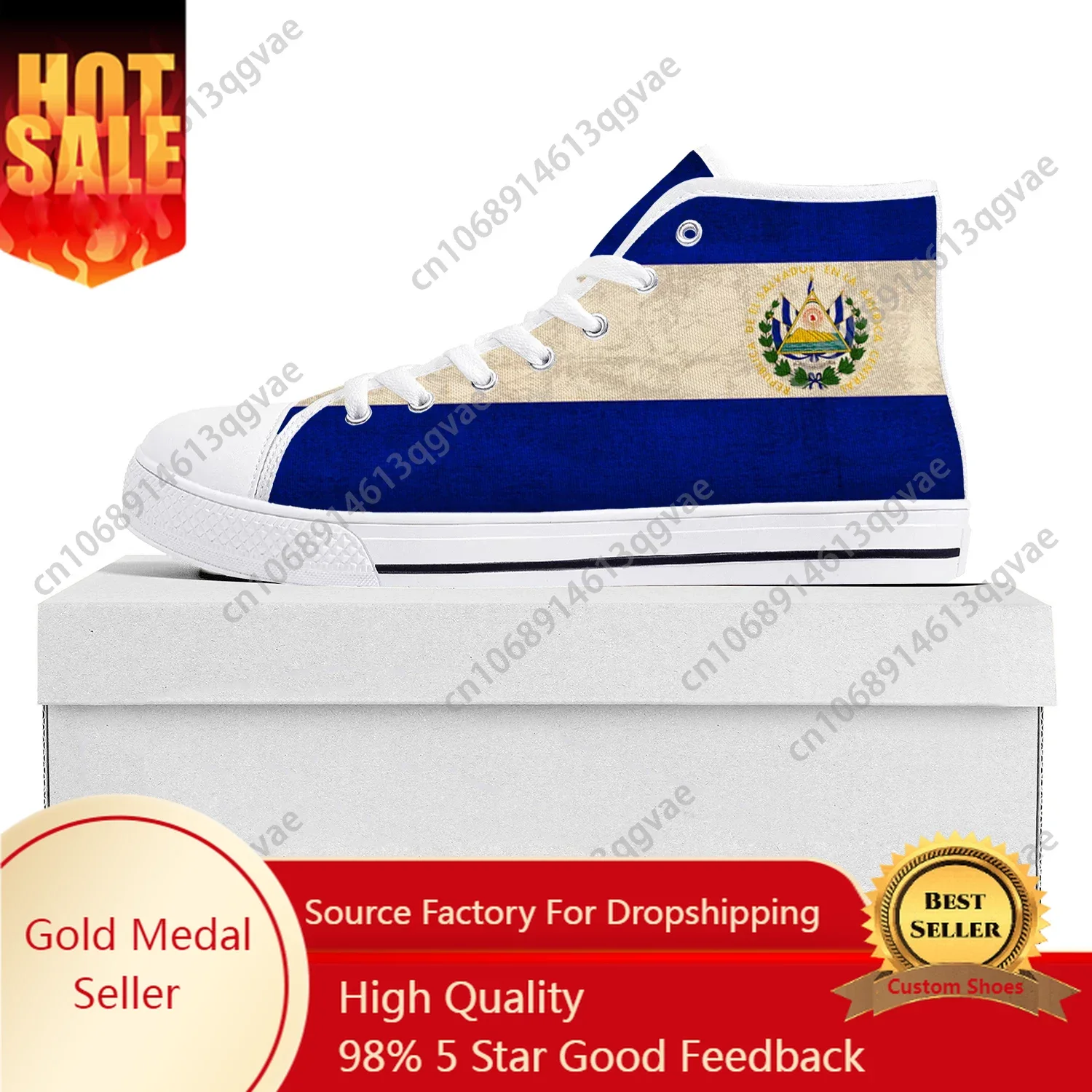 

El Salvador Flag High Top High Quality Sneakers Mens Womens Teenager Canvas Sneaker El Salvador Casual Couple Shoes Custom Shoe