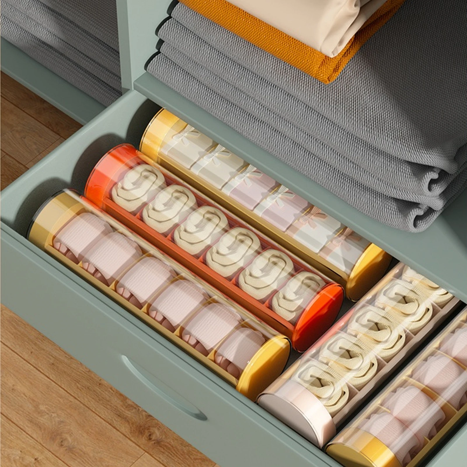 Underwear Organizer Drawer-type Storage Box Dust-proof PP PET Orange Dustproof White Yellow Space Saving Pull-out Boxes