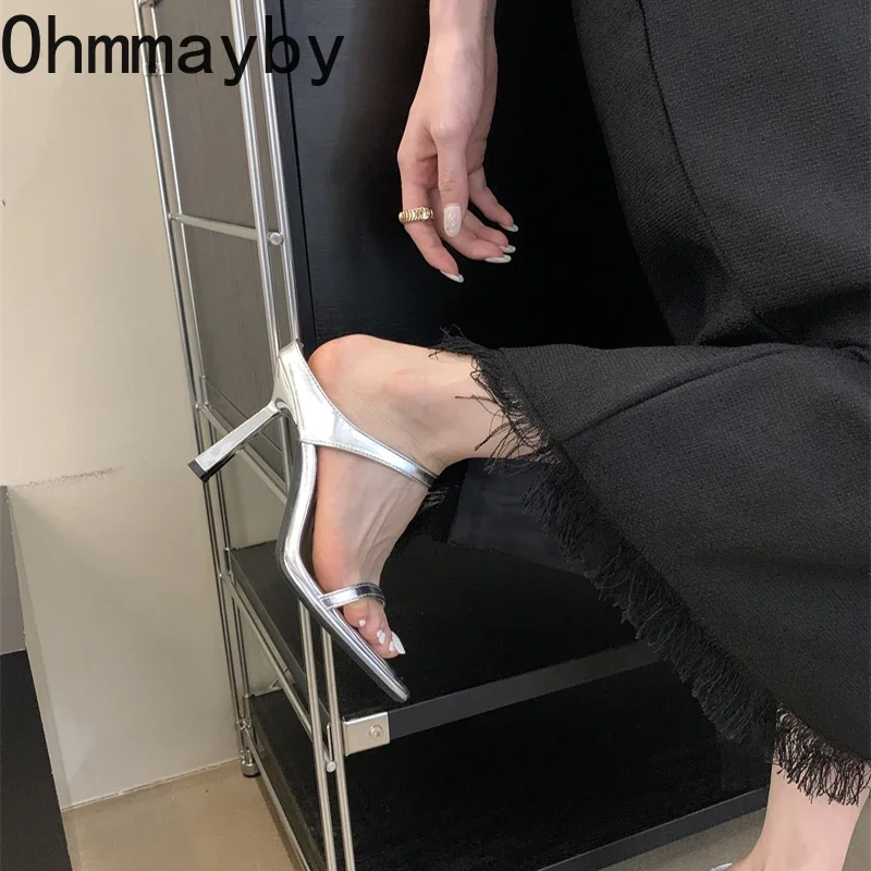 2024 Summer Street Style Woman Slippers Fashion Thin High Heels Party Stripper Shoes Ladies Elegant Open Toe Dress Sandalias