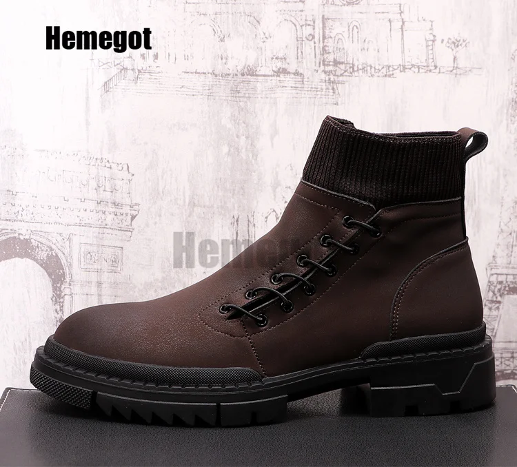 Men\'s Casual Leather Boots High Top Booties Platform Shoes Side Zippers Ankle Boots New Men\'s Shoes Breathable Leather Booties