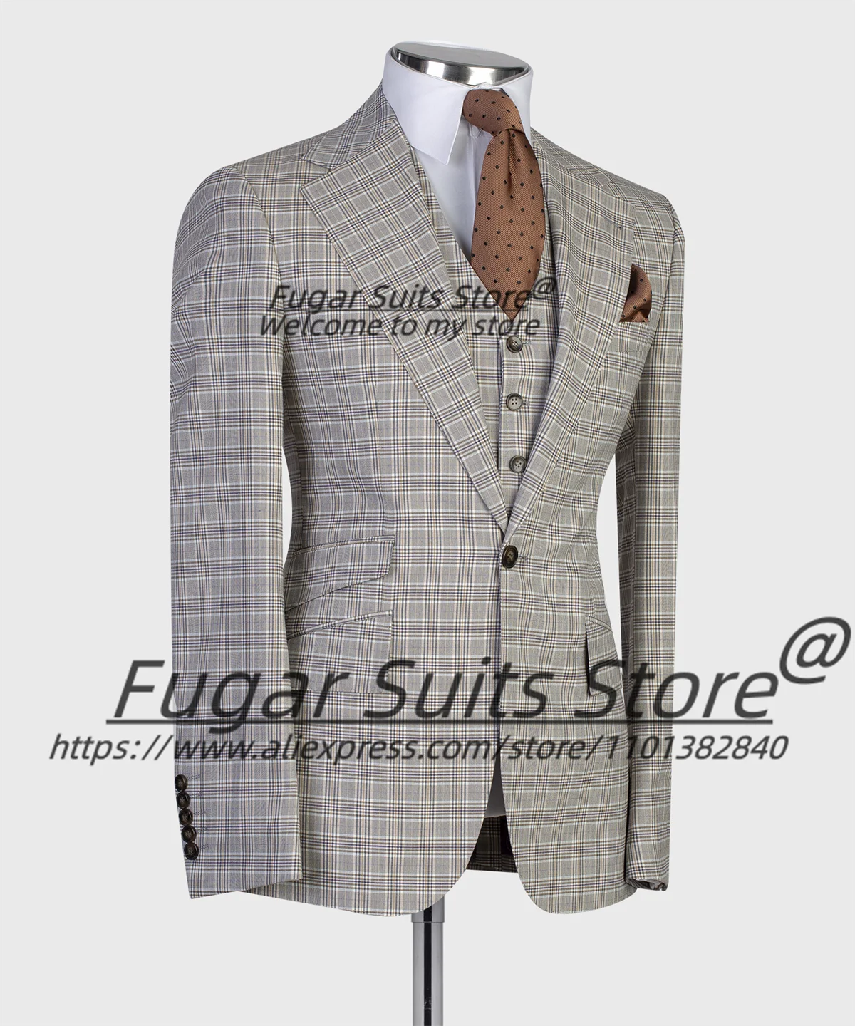 Italian style Classic Plaid Men Suits Slim Notched Lapel Groom Wedding Tuxedos 3 Pcs Sets Handsome Male Blazers Prom Ropa Hombre