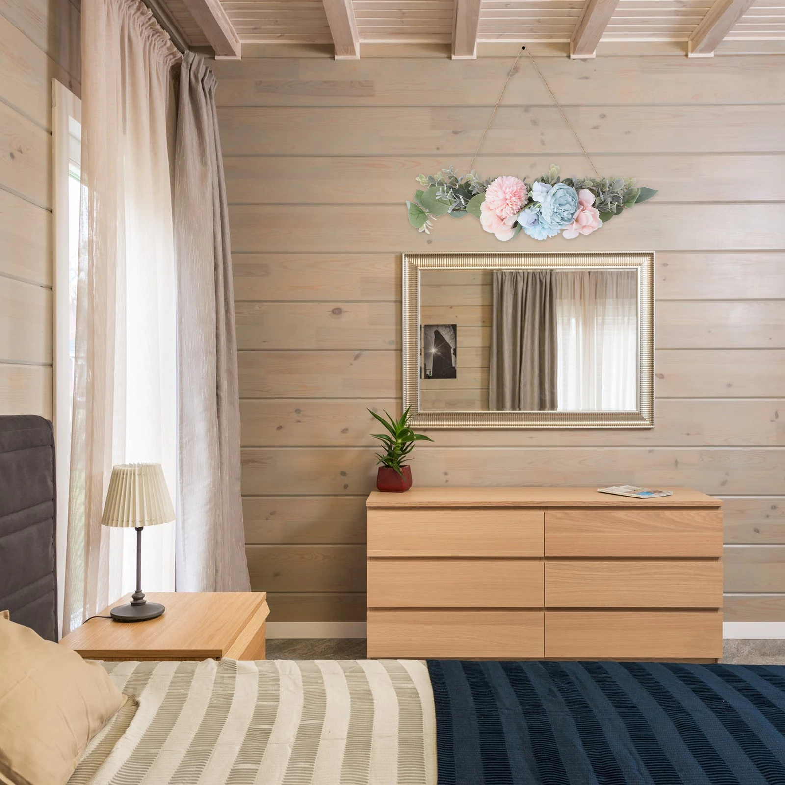 

Stylish Wood Fabric Flower Hanging Decor Artificial Floral Arrangement Nordic Scene Layout Decoration Wall To Care 1pc