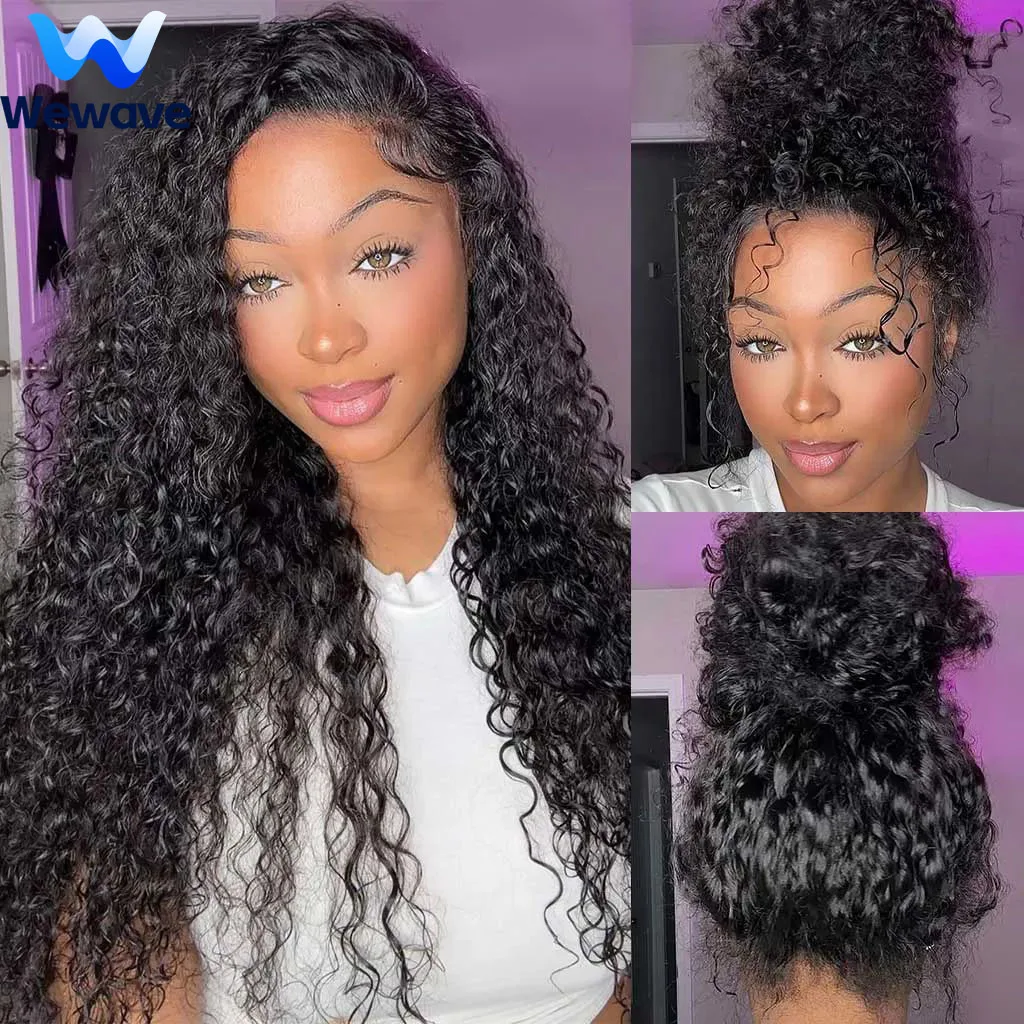 Wig Rambut Manusia Keriting Wewave Model Water Wave 1b Hitam Deep Wave Wig Frontal 360 Lace Front Tali Tak Terlihat Kepadatan 200%