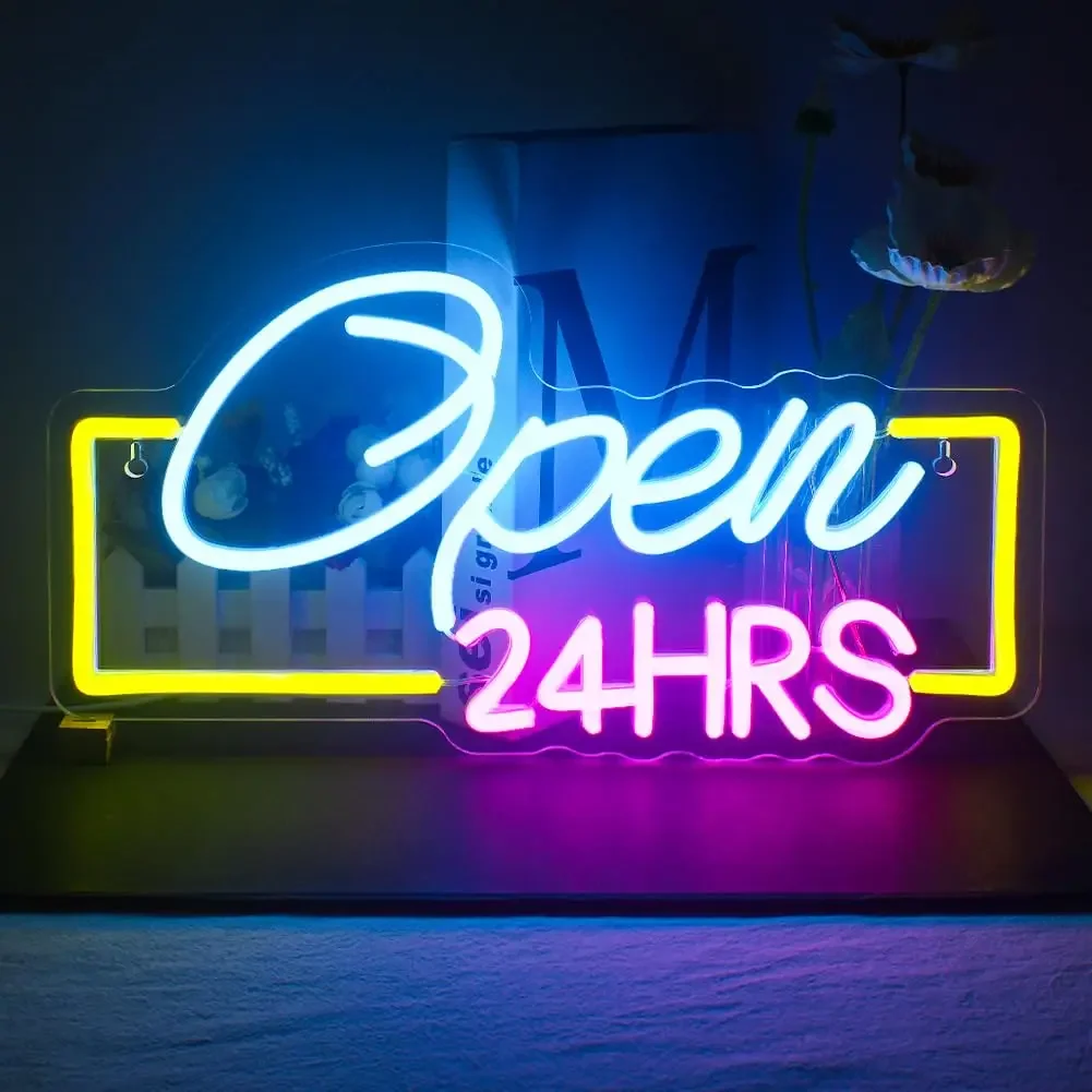 Open 24 HRS Neon Sign Led Neon Lights USB Light Up Signs for Wall Decor for Business Bedroom Home Bar Shop Salon Hotel