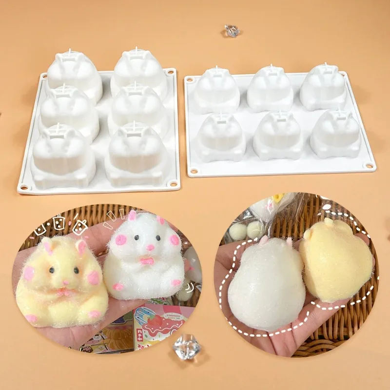 6-hole Hamster Pinching Silicone Mold Kitchen Baking Cute Simulation Animal Mousse Cake Mold Home Plaster Ornament Candle Mold