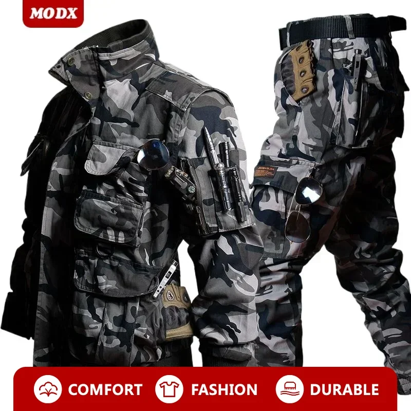 

Tactical Cotton Men Working Clothes Set Thicken Warm Labor Protection Suit Scratch Resistant Wear-resistant Coat+pants 2-piece