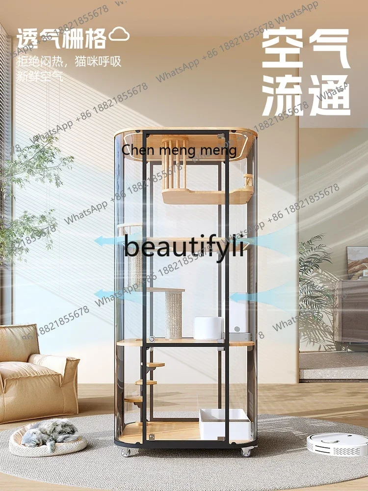 xz1Panoramic Cat Villa Cage Home Indoor House Four Seasons Universal Cat Cabinet Glass Cat Room