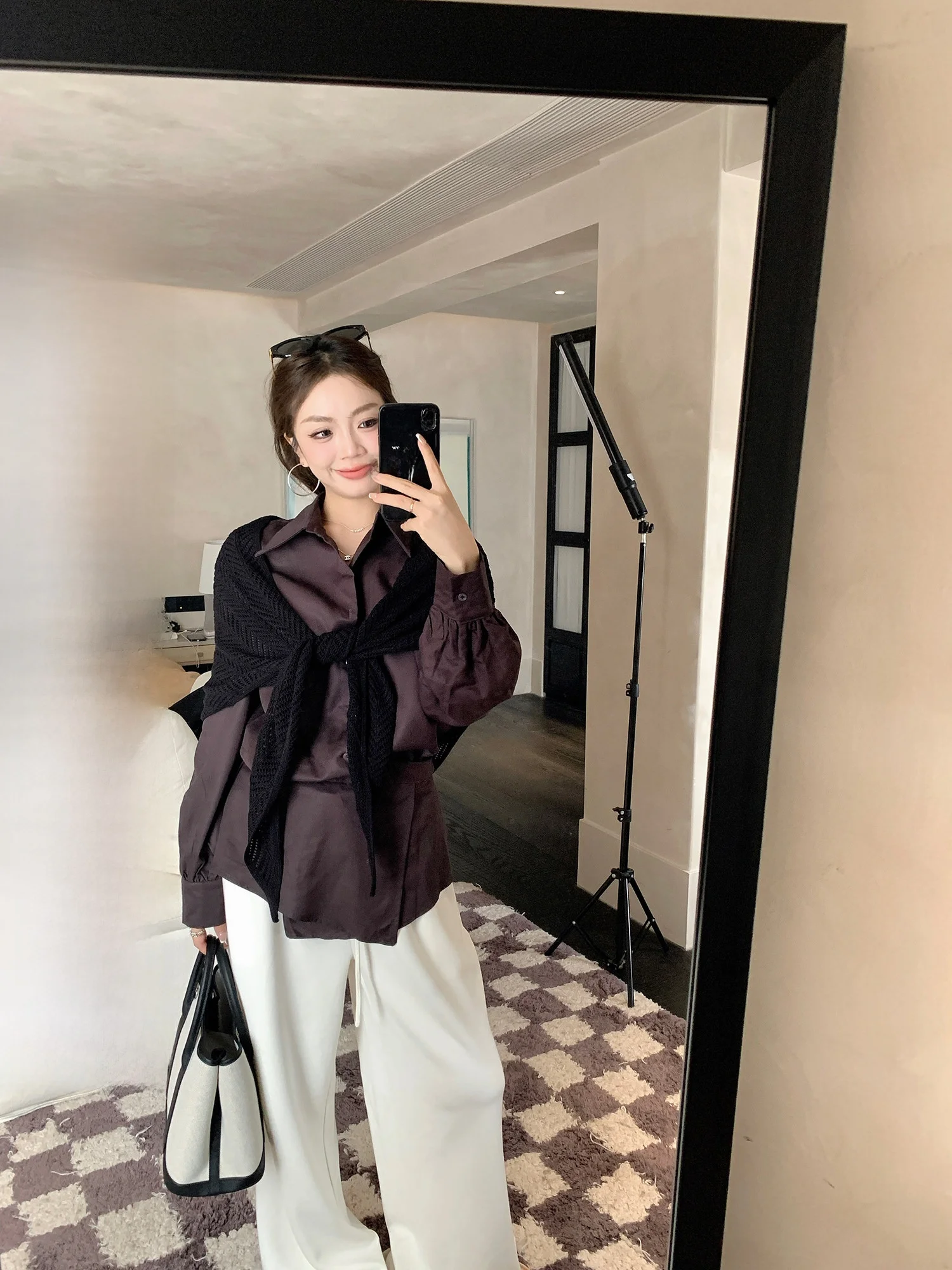 

Women's Knitted irt Belted Two-Piece Set Early Autumn Faion Korean Sle Commute Sle Waist-Cinching Tie-Detail