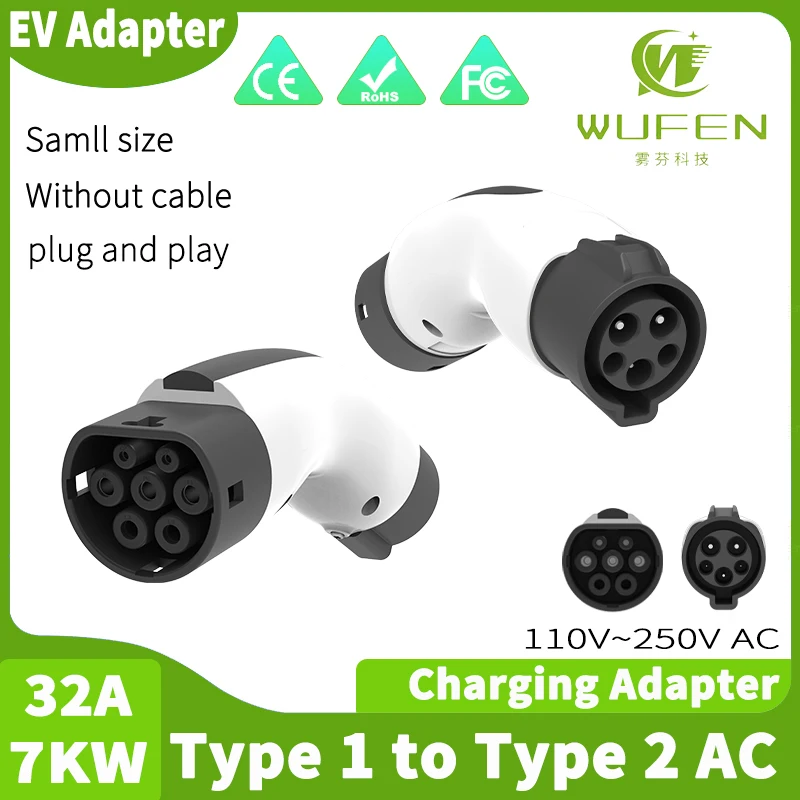 

Адаптер зарядного устройства EV Type 1 to Type 2 Converter 32A 7KW 250v Зарядная станция EVSE J1772 to Type 2 Адаптер для автомобилей IEC 62196-2 EV