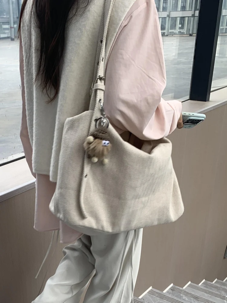 حقيبة قماشية كاجوال كبيرة السعة للتنقل اليومي، حقيبة كتف بأسلوب كسول، حقيبة يابانية بسيطة على طراز INS للرجال والنساء