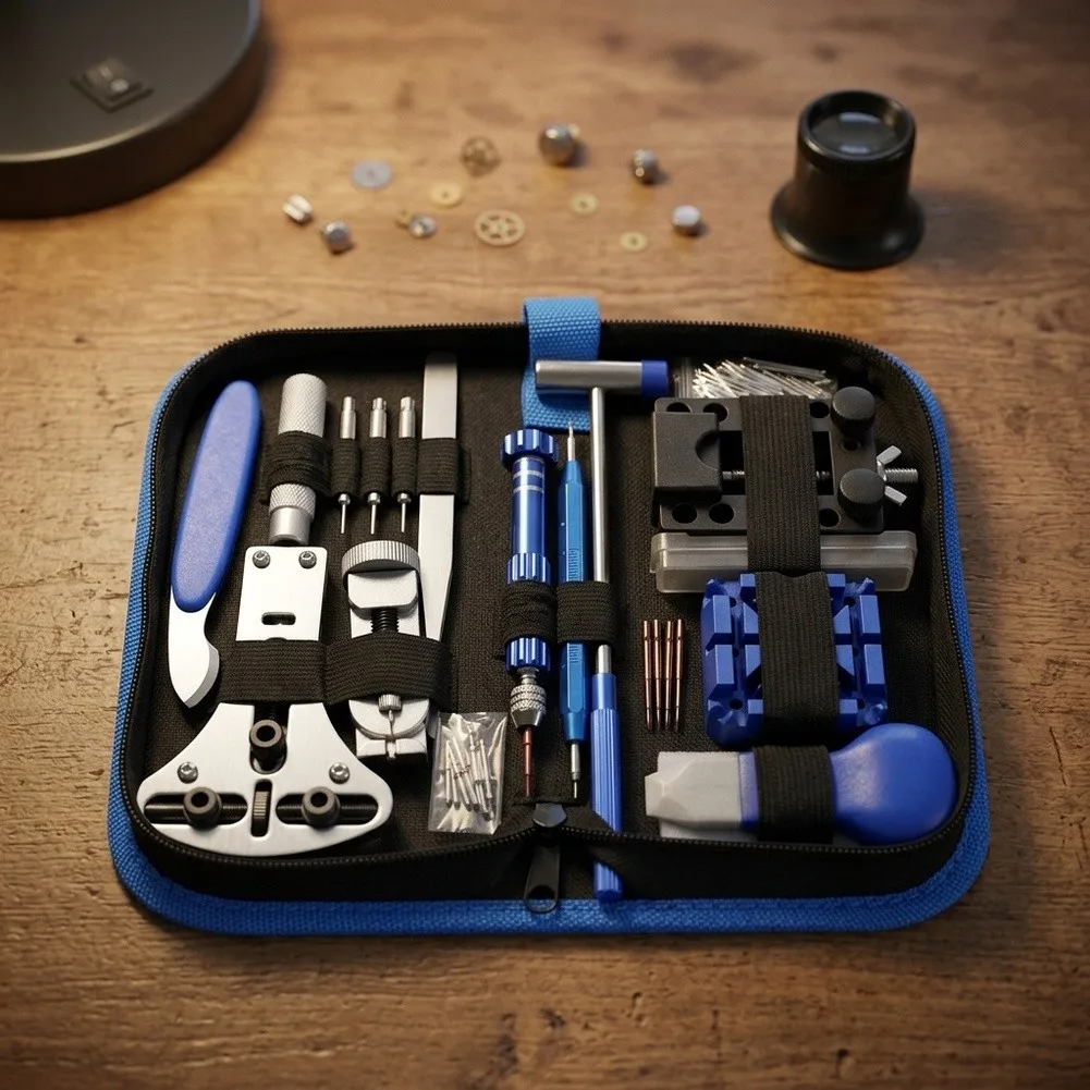 185 Piece Watch Tool Kit for Watchmakers and Hobbyists Includes Case Back Opener Strap Adjuster and Screwdrivers