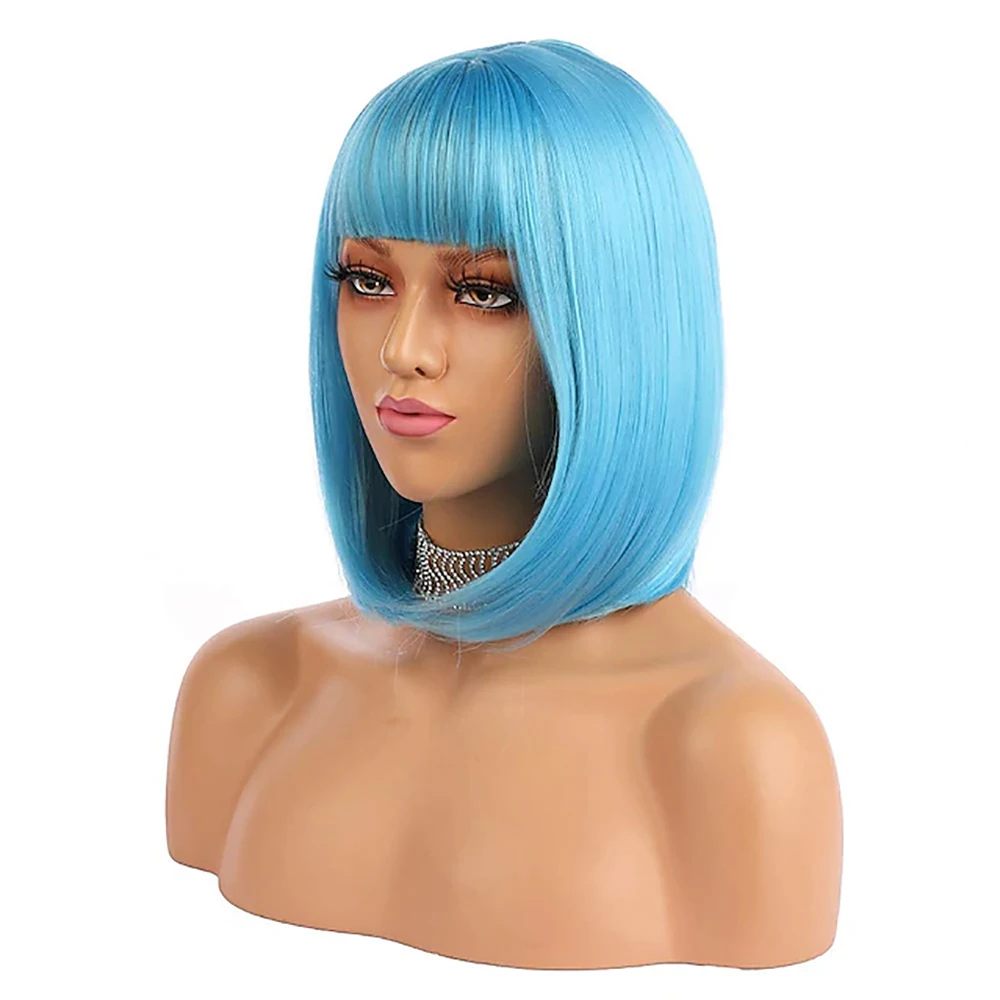HAIRJOY Synthetic Short Bob Hair Wigs Straight with Flat Bangs  Colorful Cosplay Daily Party Wig for Women image 3