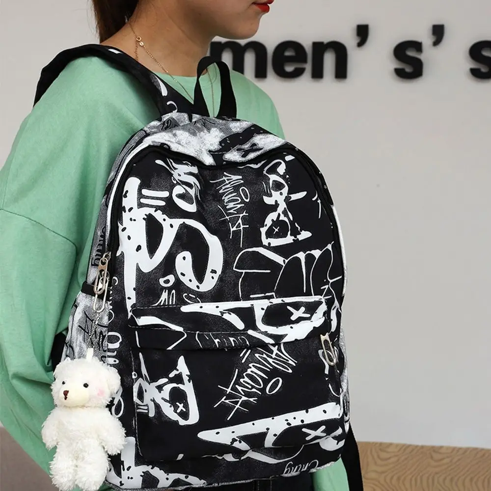 Casual Nylon Women's Backpack Large Capacity Waterproof School Bags Graffiti Printing Shoulder Bag Students