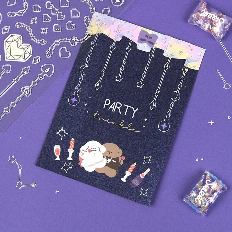 Prata borda borboleta gato estrela laser scrapbooking adesivo idol cartão álbum deco diário kawaii papelaria decorativo