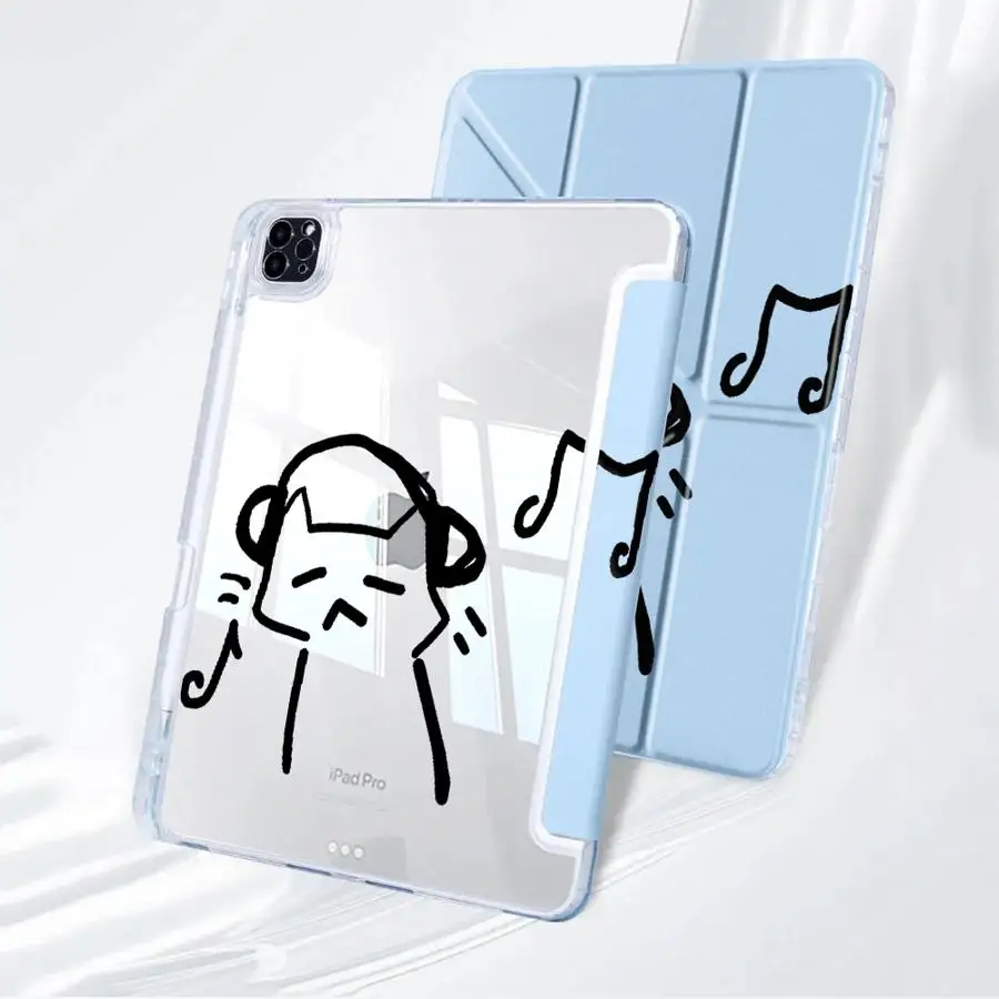 

Music Cat Y-Fold Holder Cover Tablet Case For iPad Air 4 5 M3 M2 1 2 M4 11inch Pro 2025 Pro 11th 10th 9th 8th 7th 12.9inch Mini