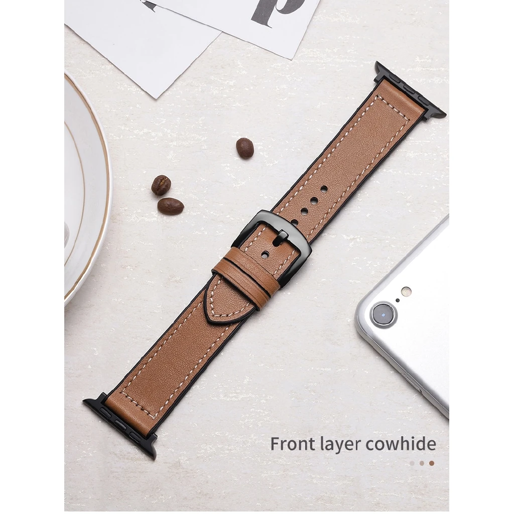 For Apple Watch Series 6 se 5 4 3 2 1 Genuine Leather + Silicone Band Strap for iWatch  Smart Watch Accessory apple watch strap
