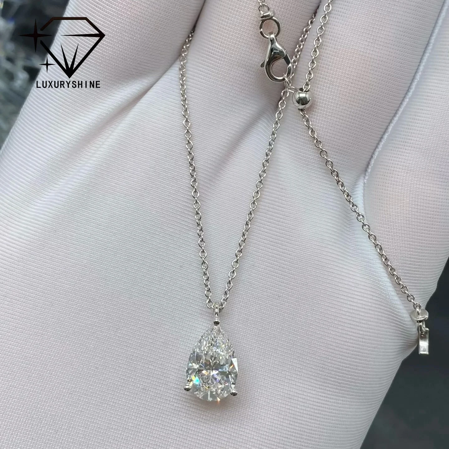 

Ожерелье LuxuryShine Pear с бриллиантами, выращенное в лаборатории, VVS2/VS1, цвет D-F, белое золото 18 карат, ювелирные изделия на заказ с сертификатом IGI