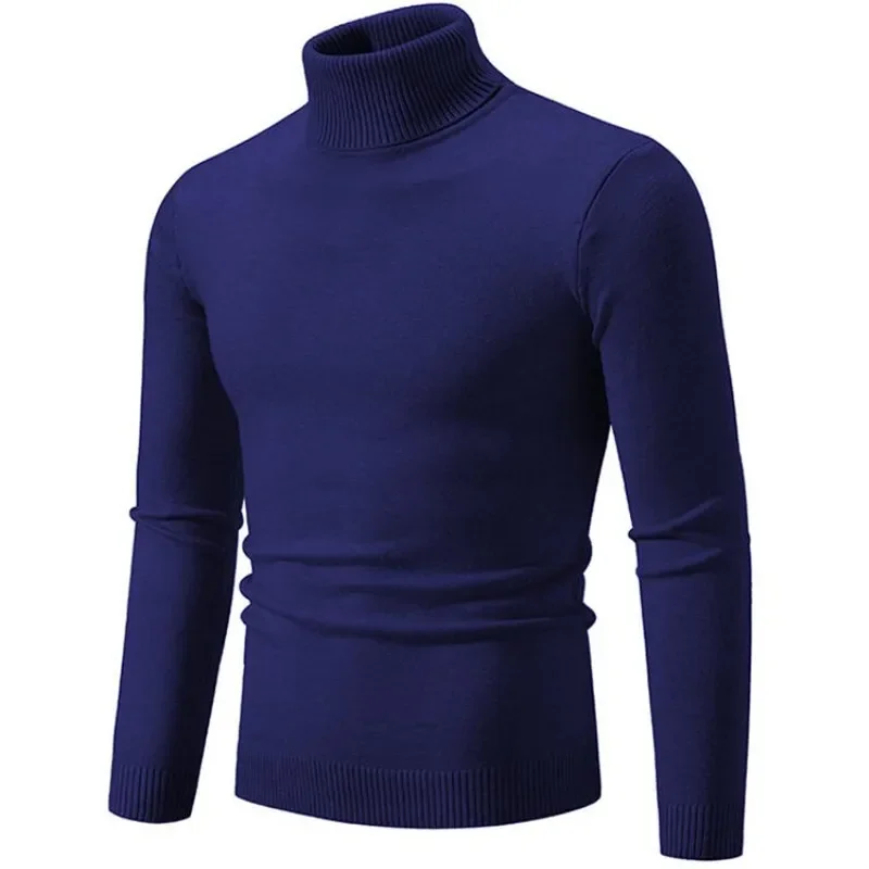 

2024 Men's High Neck Sweater Solid Color Pullover Autumn And Winter Turtleneck Warm Bottoming Shirt Casual Woolen Sweater 5XL-M