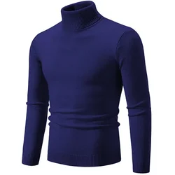 2024 Men's High Neck Sweater Solid Color Pullover Autumn And Winter Turtleneck Warm Bottoming Shirt Casual Woolen Sweater 5XL-M