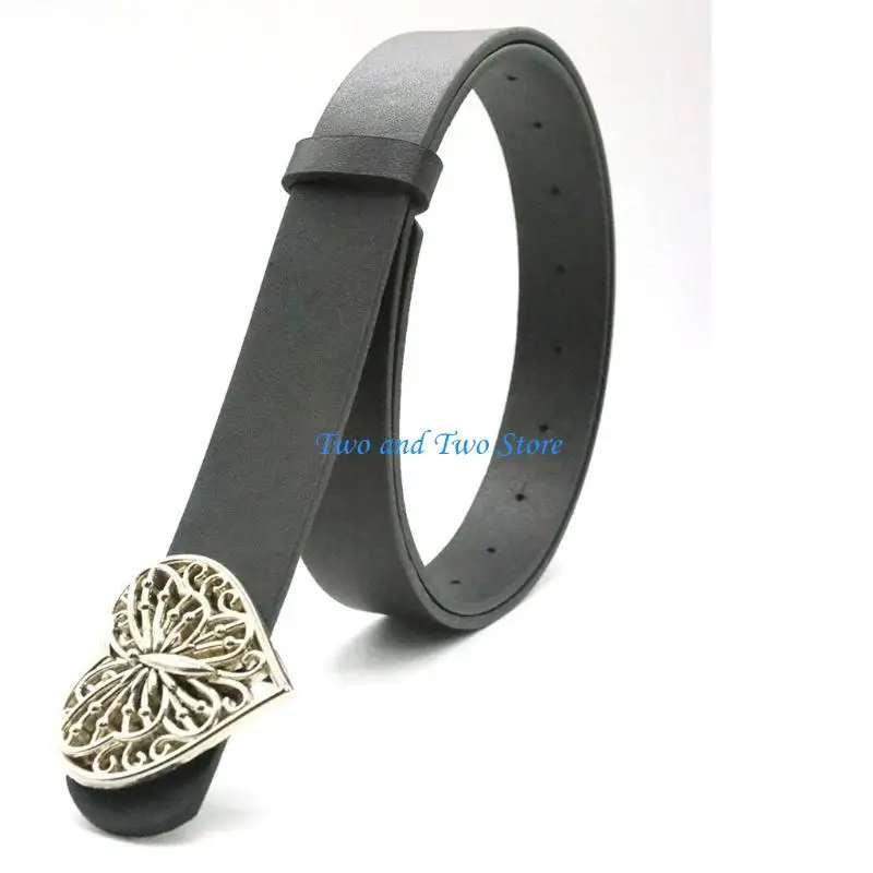 

HX6F Heart Butterfly Buckle PU Leather Belt Casual Wear Waist Belt Pants Jeans Belt