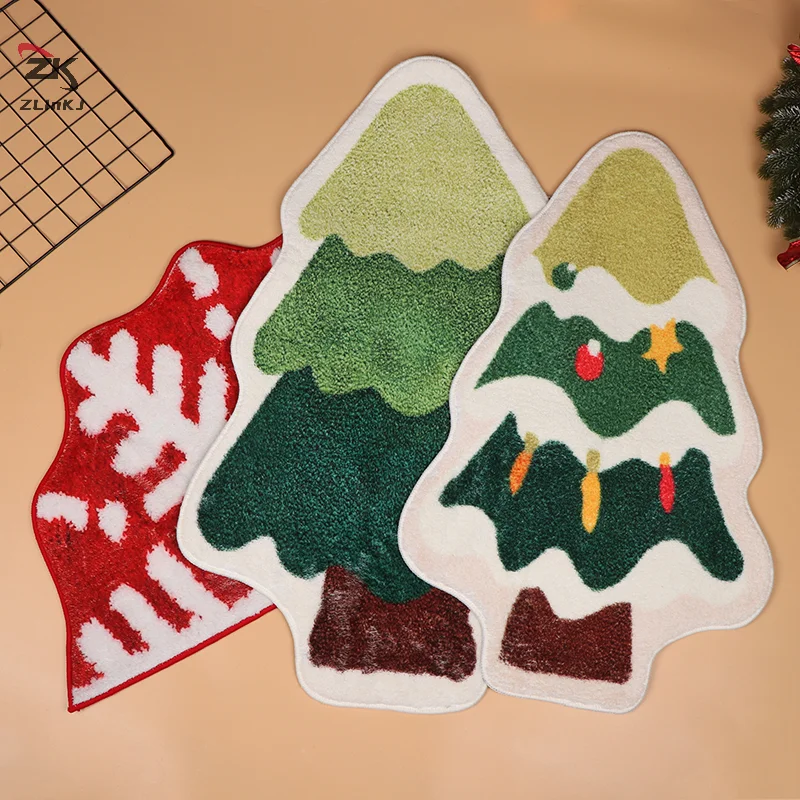 40x60cm/50x80cm/60x90cm Christmas Snowflake Xams Tree Flocked Carpet Winter Non-Slip Welcome Doormat