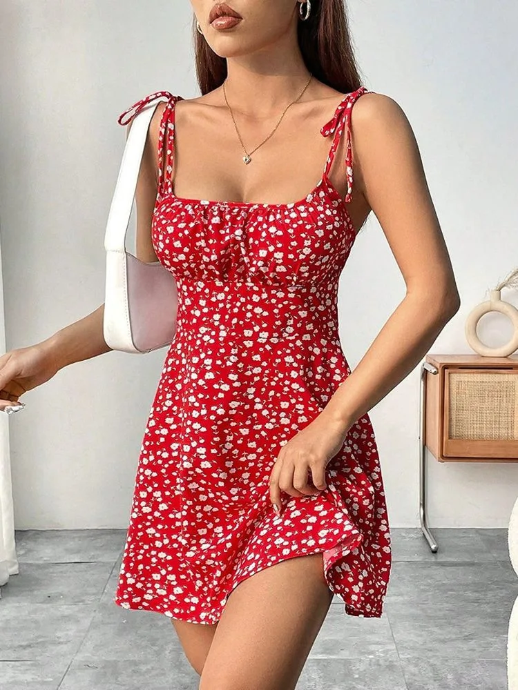 2025 Sommer Neues Europäisches und Amerikanisches Blumen-Trägerkleid für Damen, Kurzer Stil, Schlank und Sexy A-Linien-Rock – Detail 4