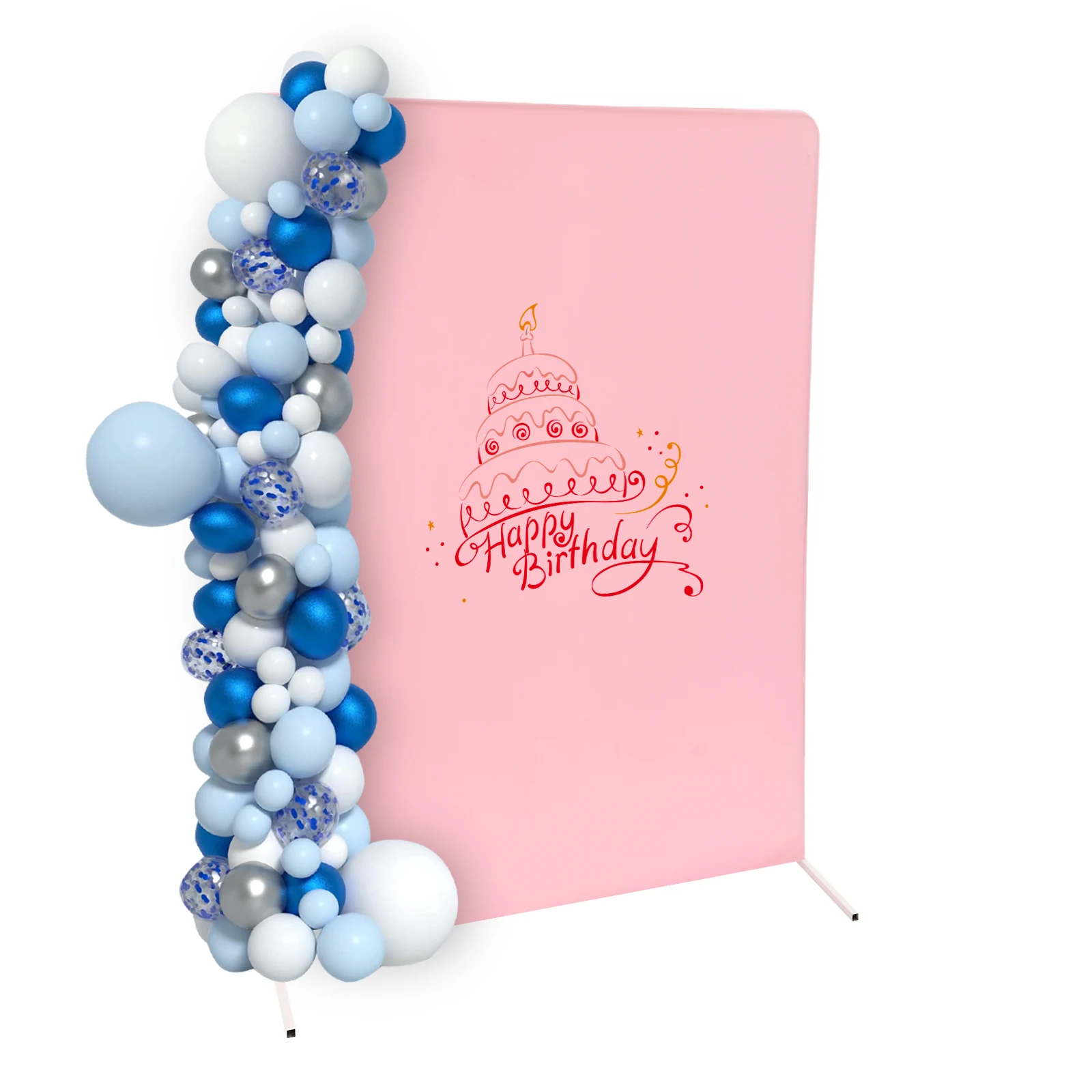 Casamento Pole Bracket com Pull Rod e Elastic Cloth Cover, Suporte Branco, Pink Cover, 1.5x2m