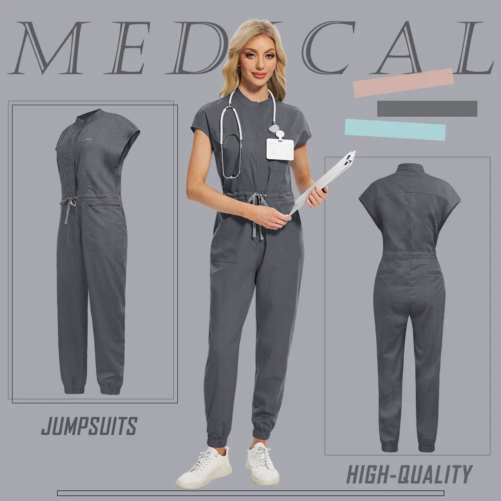 Macacões de alta qualidade femininos, uniforme médico para clínica de animais de estimação, odontologia, roupas de médico, acessórios de enfermeira, bolsos, uniforme de beleza