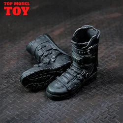 Botas largas de combate de cuero negro 1/6, modelo de zapatos para muñecos de cuerpo de figura de acción de 12