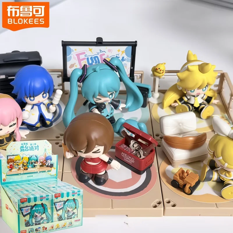 

Blokees Hatsune Miku Terrace Party Series Blind Box Meiko Kaito Rin Len Assembled Action Figures Model Toys Gift For Anime Fans
