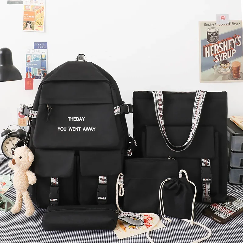 5 pz/set zaino scuola coreana per ragazze adolescenti Multi tasca studenti zainetto tela donna borsa a tracolla zaino per Laptop