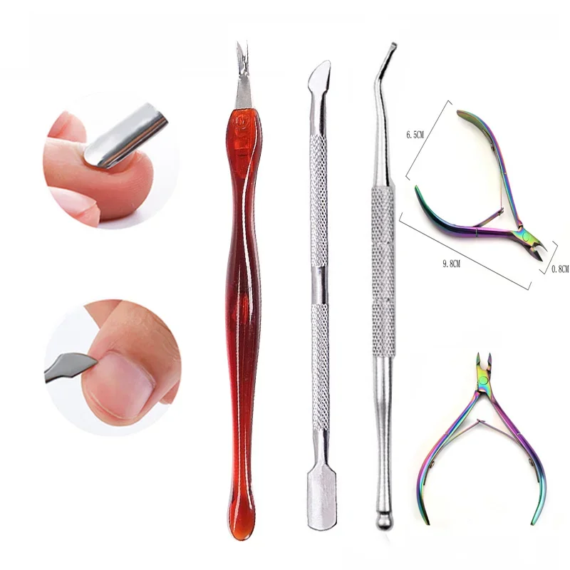 Spingitori per pelle morta Rimozione Tronchesi per cuticole in argento Forbici Accessori per manicure per nail art in acciaio inossidabile Set di strumenti per unghie