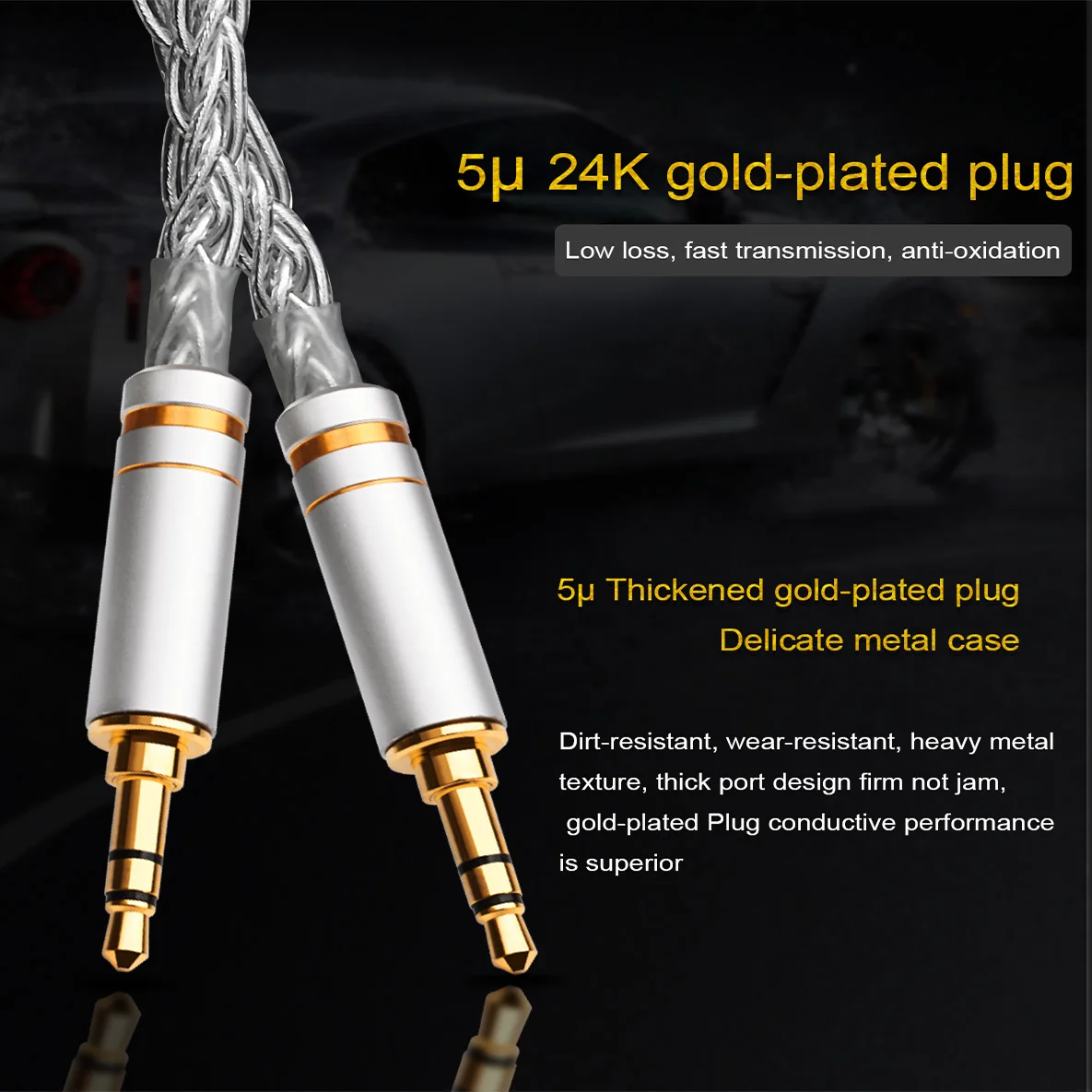 Hifi Pure Siver 3.5mm Aux Cable Hi-end 3.5 Male jack Car Headphone Speaker Wire Line Aux Cord Speaker