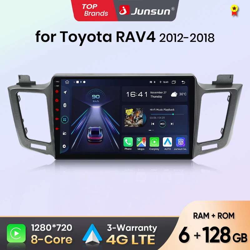 Junsun Android sans fil CarPlay Auto autoradio pour Toyota RAV4 2012-2018 systèmes intelligents DSP SWC RDS GPS FM BT