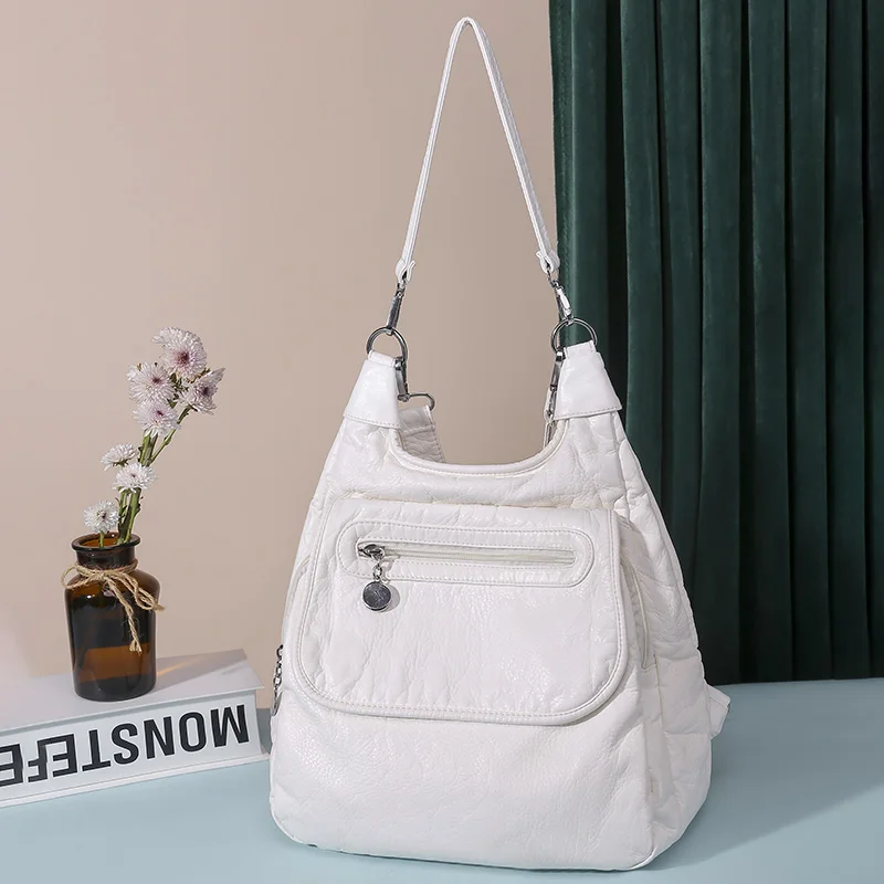 

Multifunctional Backpacks Soft Washed PU Leather Shoulder Bags Large Capacity Anti-thief Backpack School Bag for Teenager Girls
