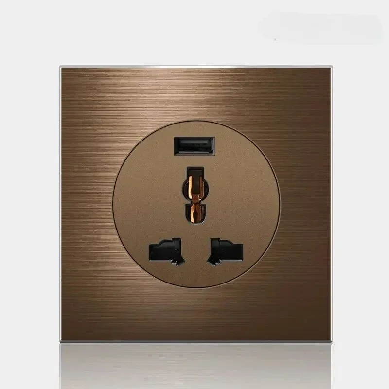 Hoge kwaliteit koffiekleur universele Retro Eu FR 220V wandlichtschakelaar, resetknopschakelaar stopcontact met LED-indicator